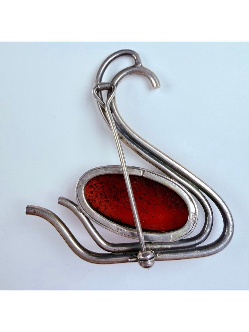 BIG 9 CT Baltic Cognac Amber Swan Art Deco Sterling Silver VTG 2.2" Pin Brooch - Picture 3 of 11